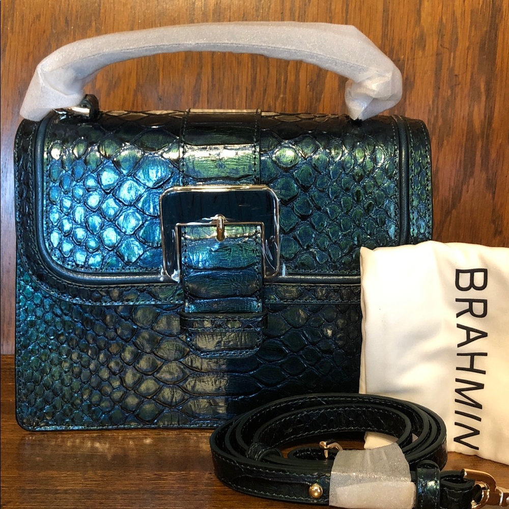 NWT-Brahmin-Small Hallie-Evergreen Kalopsia-TopHandle Satchel-SnakeEmbossed-$375